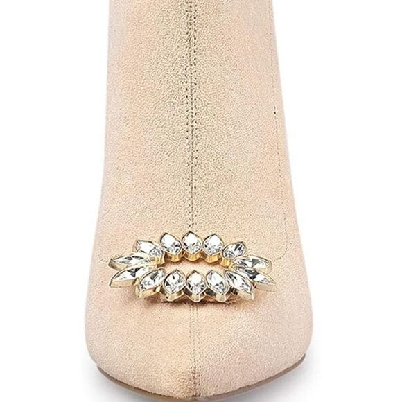 New Size 6.5 Beige Allegra K Rhinestone Slip-On Pointed Toe Ankle Booties - Picture 3 of 12